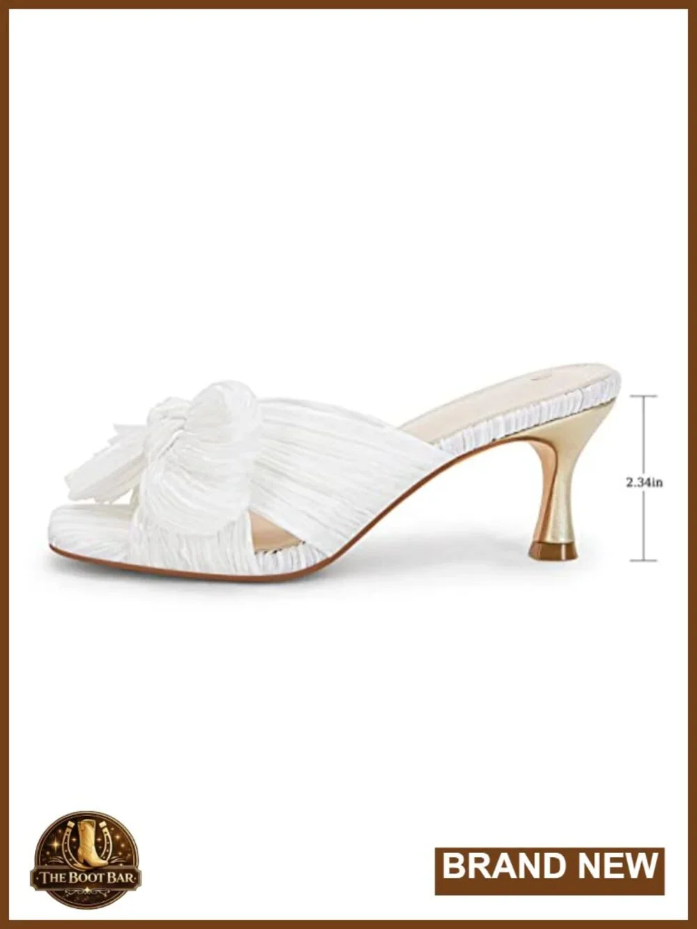 Women's Heeled Sandals with Bow, Square Toe, Slip On, Kitten Heel